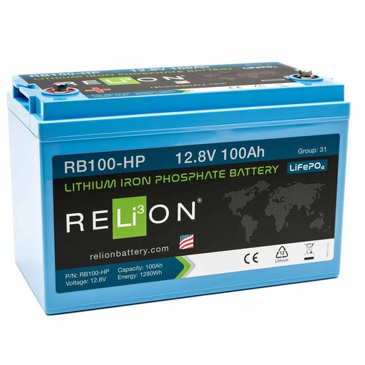 RELION Group 31 RB100-HP Lithium Deep Cycle Battery, 12V, 100Ah